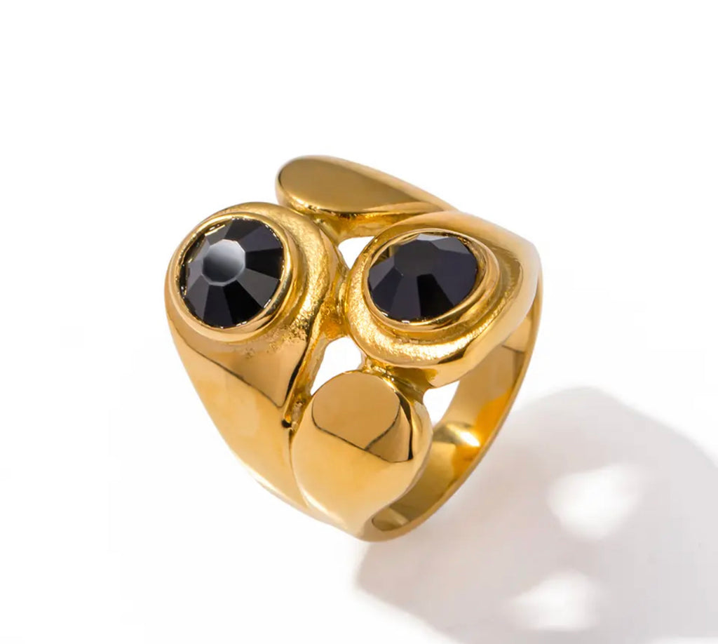 Two black stone thick ring
