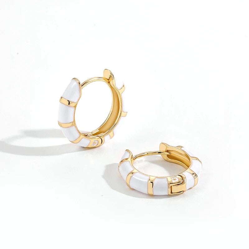 White and gold mini hoops