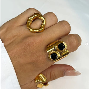 Two black stone thick ring