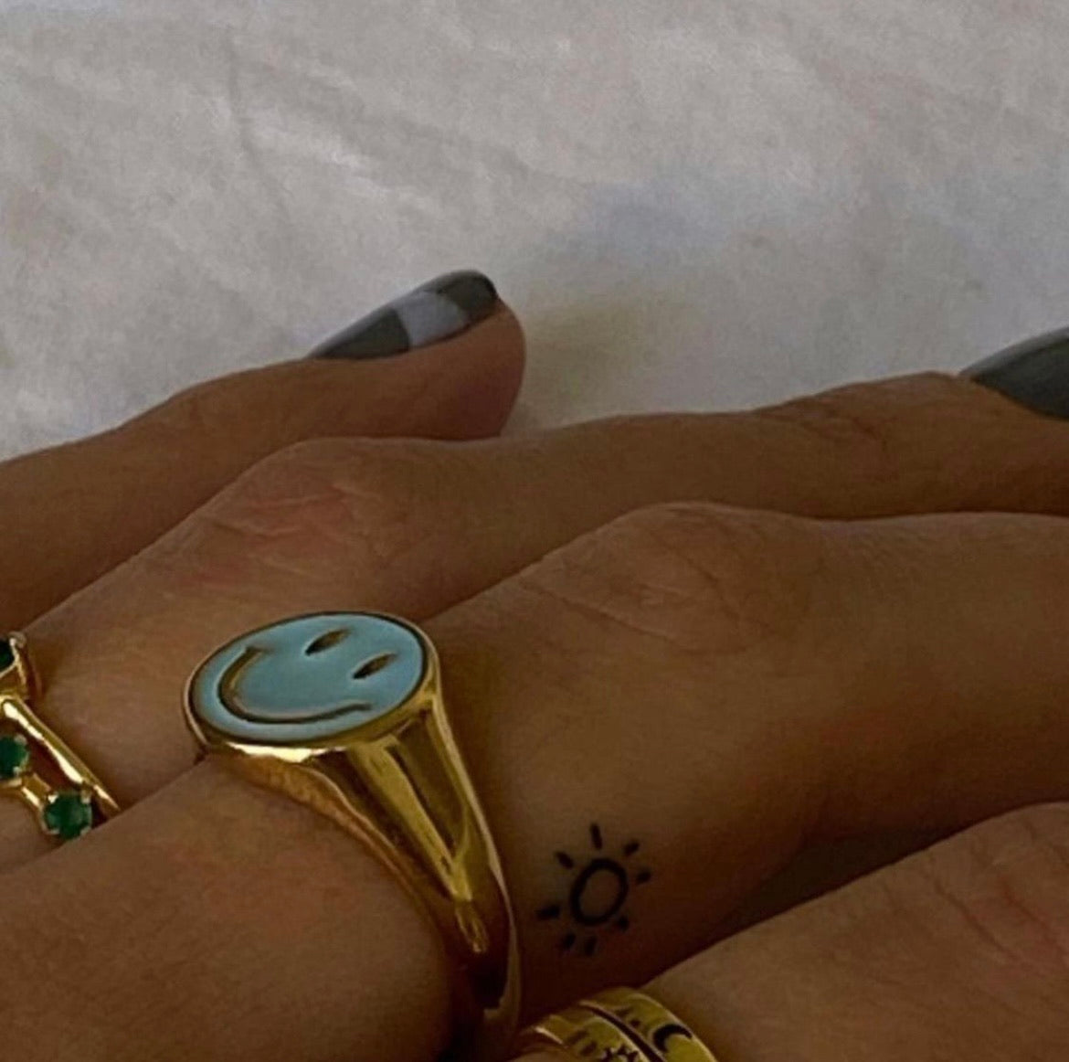 Smiley ring aqua gold