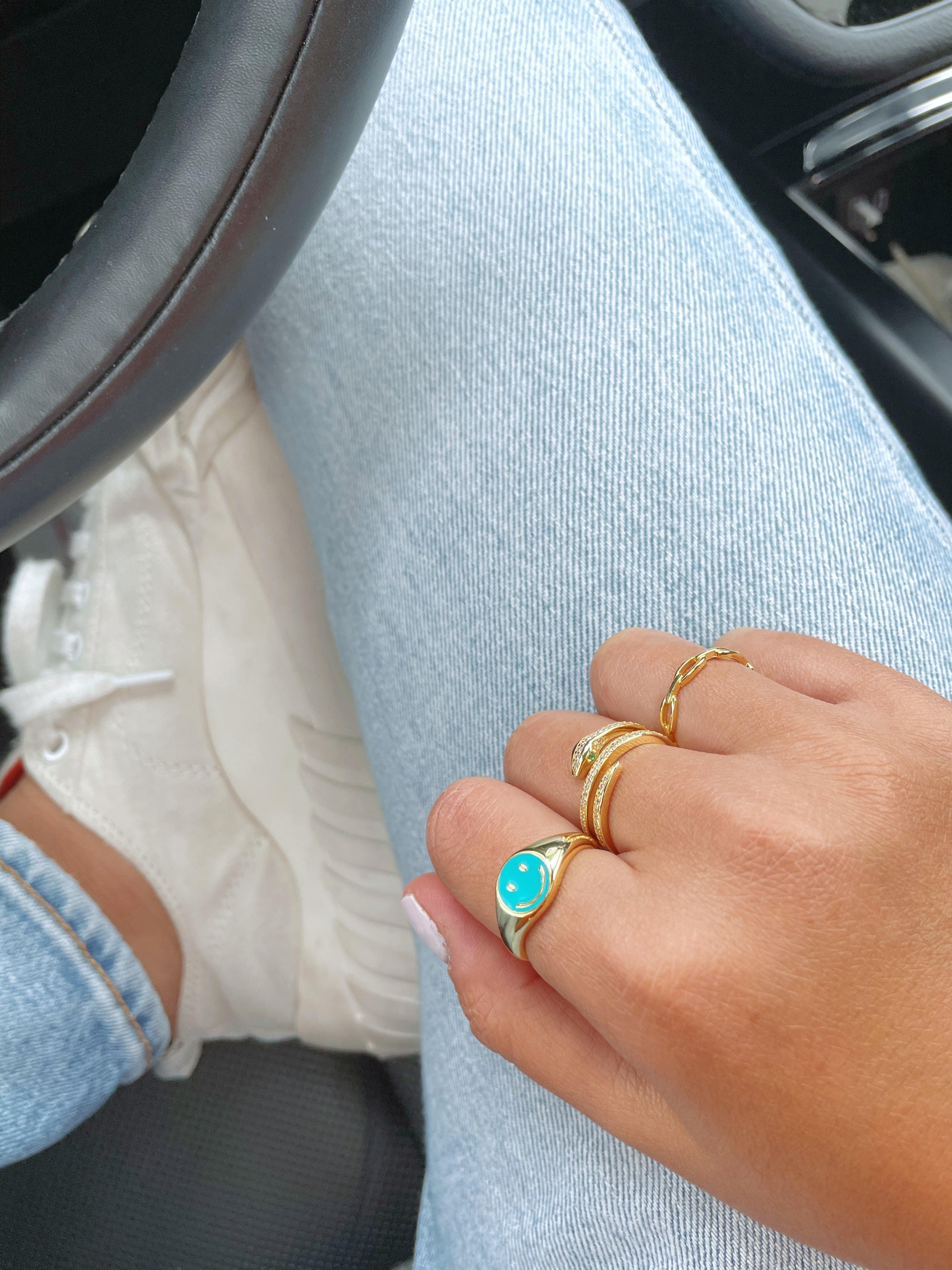 Smiley ring aqua gold