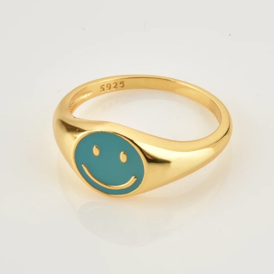 Smiley ring aqua gold